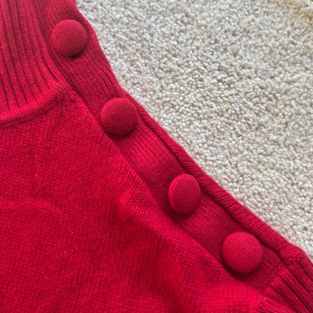 INC International Concepts Red Knit Mock Neck Sweater Top Button Detail Size LP - Picture 3 of 7